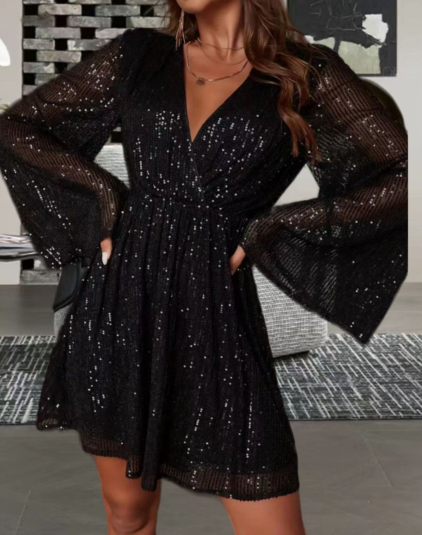 V-neck Sequin Dress
