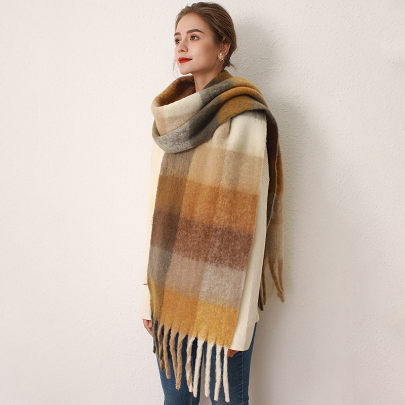 Plaid Mohair-Blend Scarf
