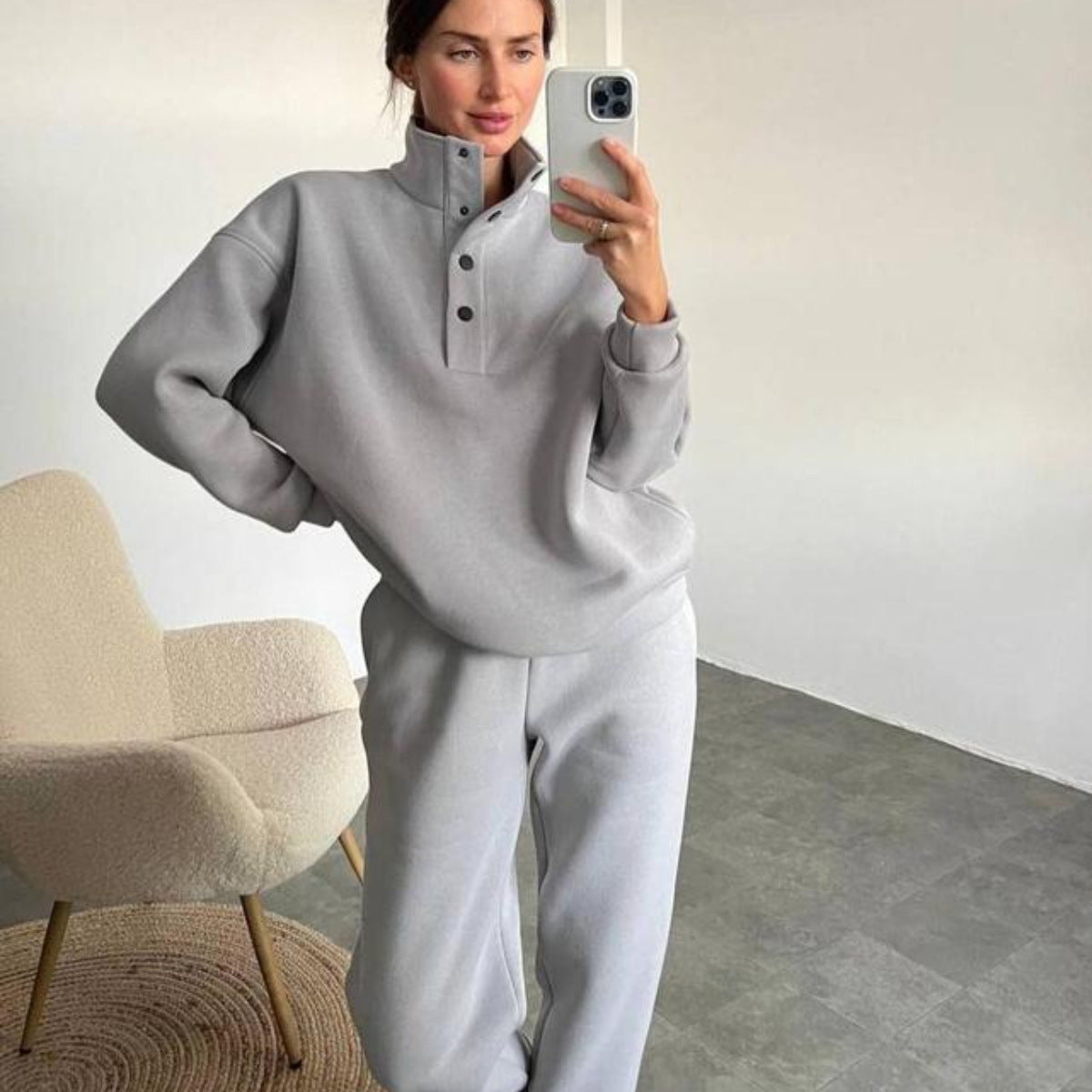 Oversized Solid Casual Pullovers & Long Pant Set