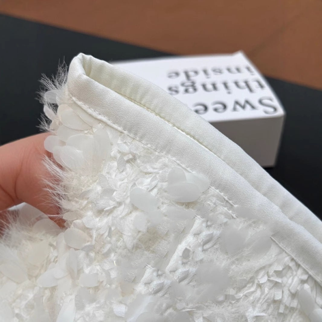White Sequined High Waist Skirt
