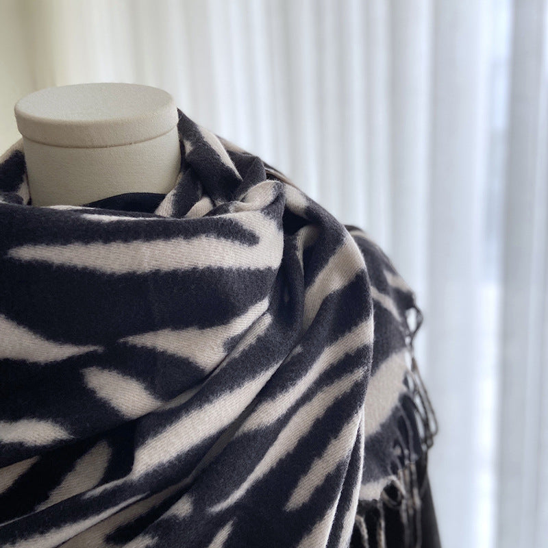 Striped Printed Tassel Cashmere Shawl