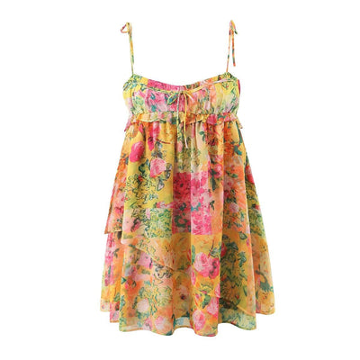 Y2K Floral Ruffle Suspender Dress