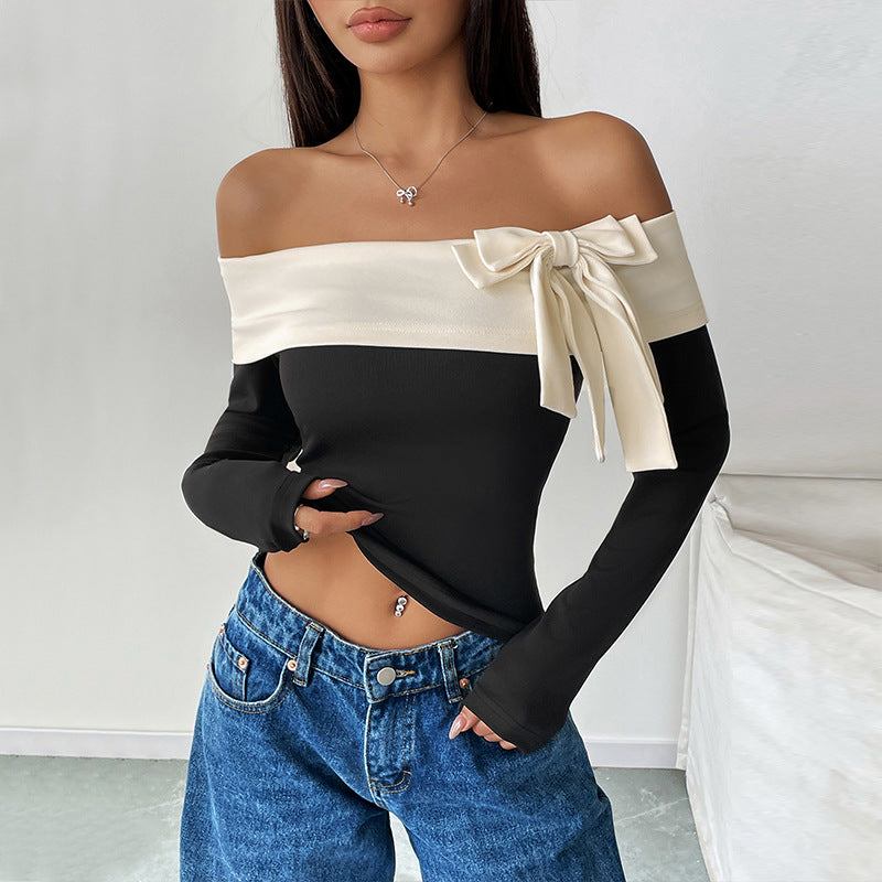 Off-Neck Bow T-Shirt