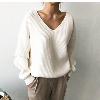 Korean-Style V-Neck Irregular Loose Sweater