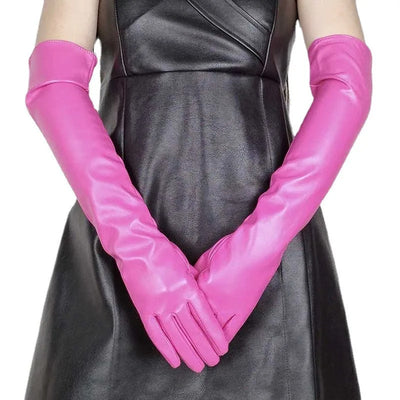 Glossy Faux Leather Long Gloves – Bold & Elegant Statement