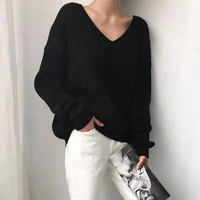 Korean-Style V-Neck Irregular Loose Sweater
