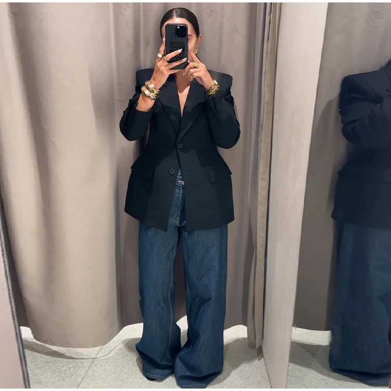 Plus Size Padded Shoulder Coat