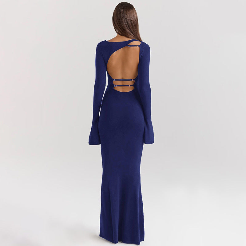 Solid Color Backless Slim Fit Dress