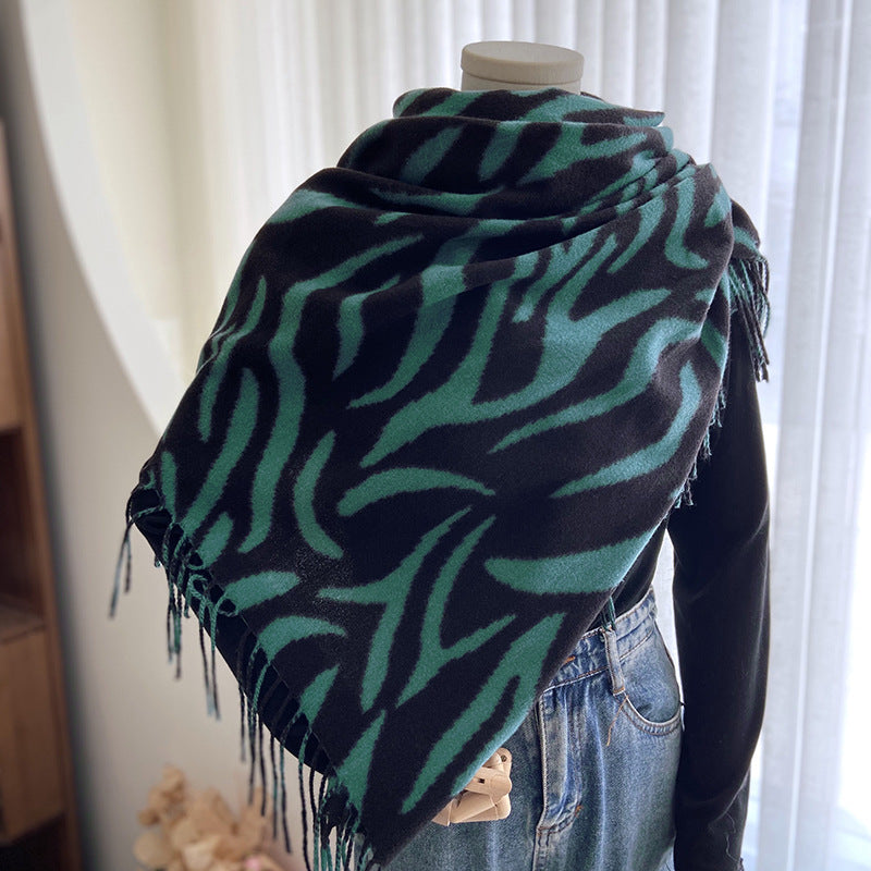 Striped Printed Tassel Cashmere Shawl