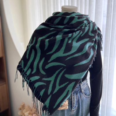 Striped Printed Tassel Cashmere Shawl