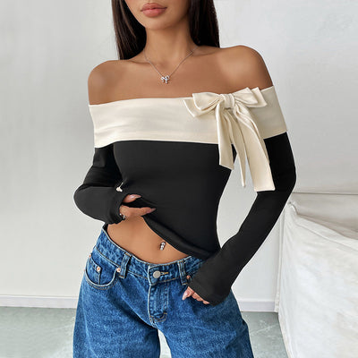Off-Neck Bow T-Shirt