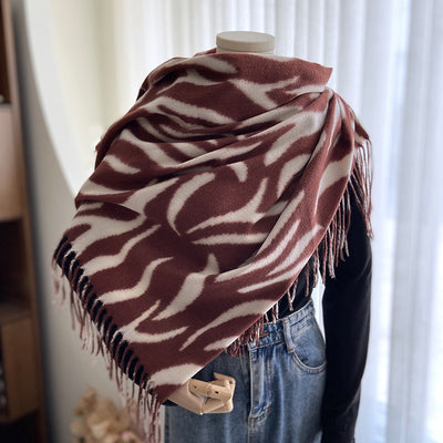 Striped Printed Tassel Cashmere Shawl