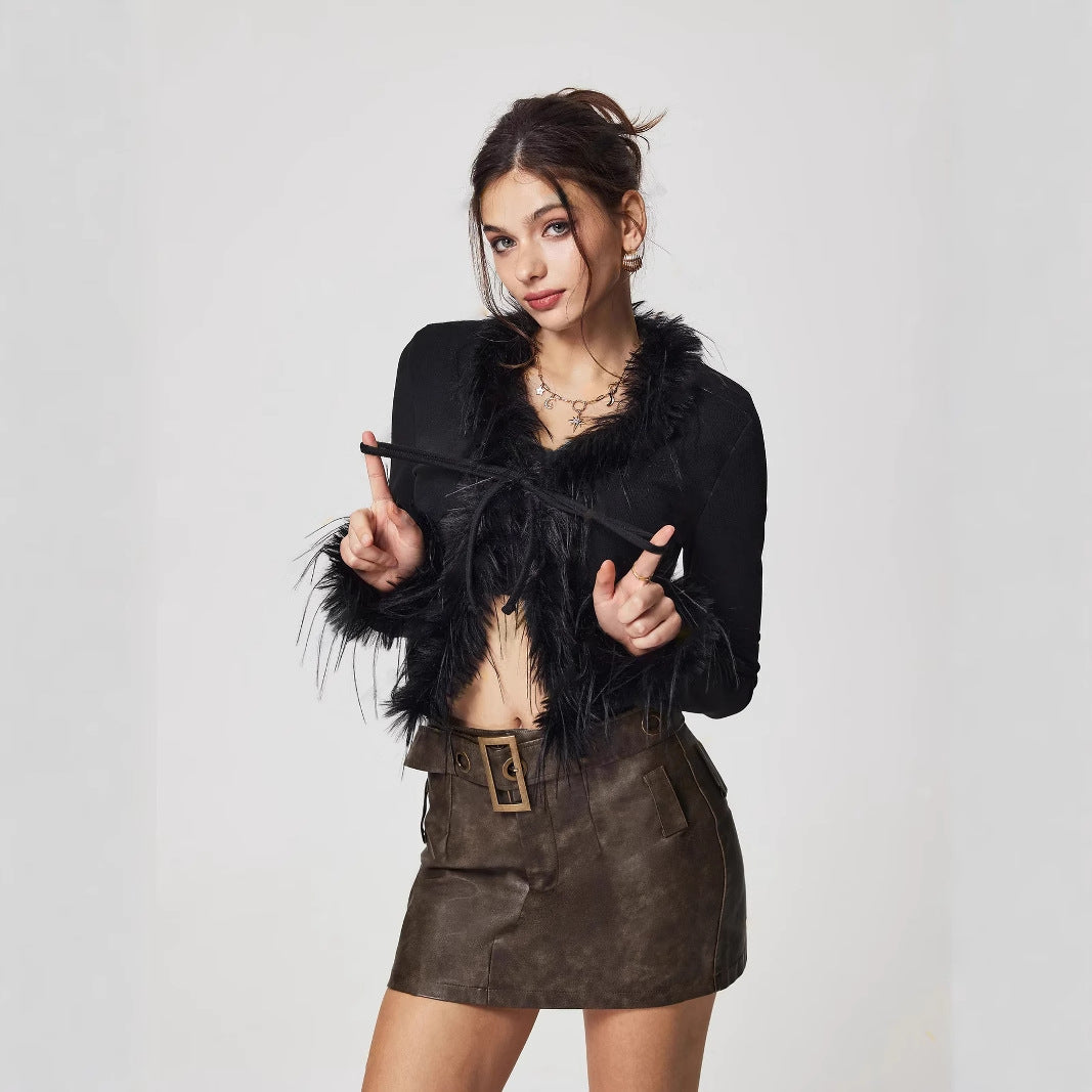 Plush V-Neck Short Cardigan