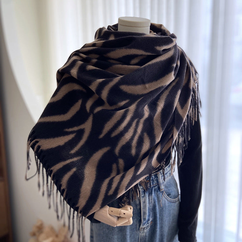 Striped Printed Tassel Cashmere Shawl
