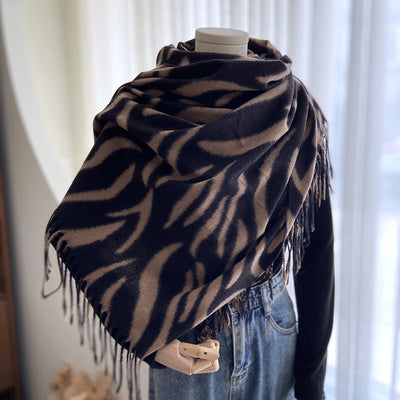 Striped Printed Tassel Cashmere Shawl