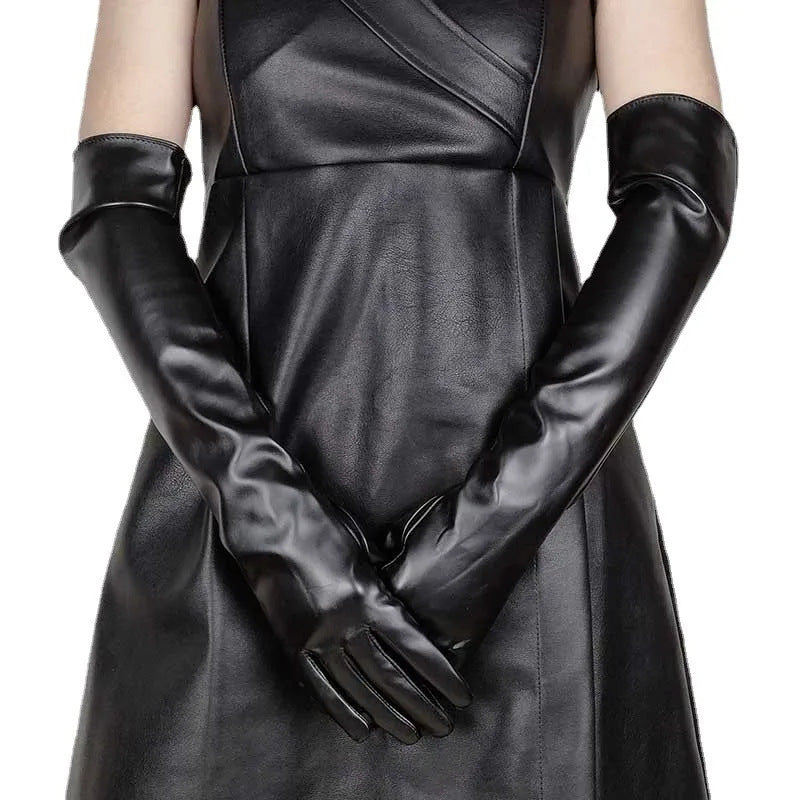 Glossy Faux Leather Long Gloves – Bold & Elegant Statement