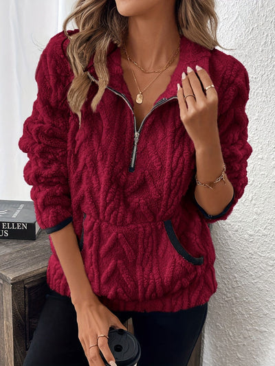 Lapel Jacquard Half Zipper Pullover