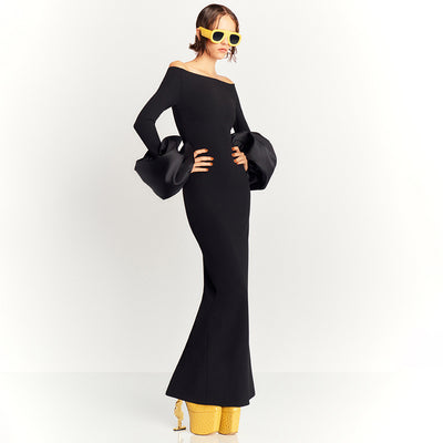 Elegant Slim-Fit Lantern Sleeve Dress
