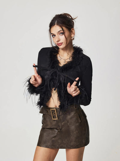 Plush V-Neck Short Cardigan