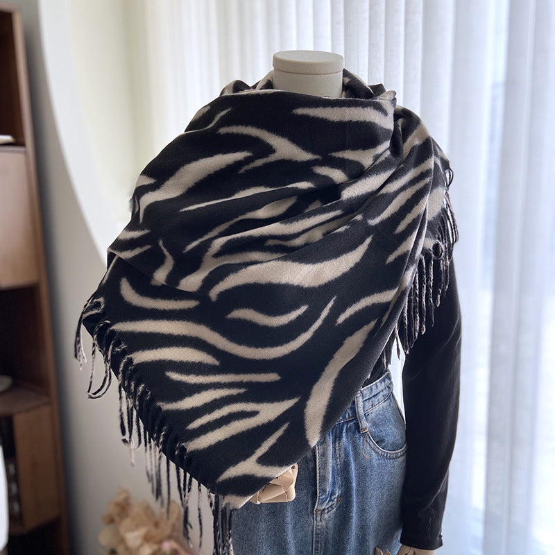 Striped Printed Tassel Cashmere Shawl