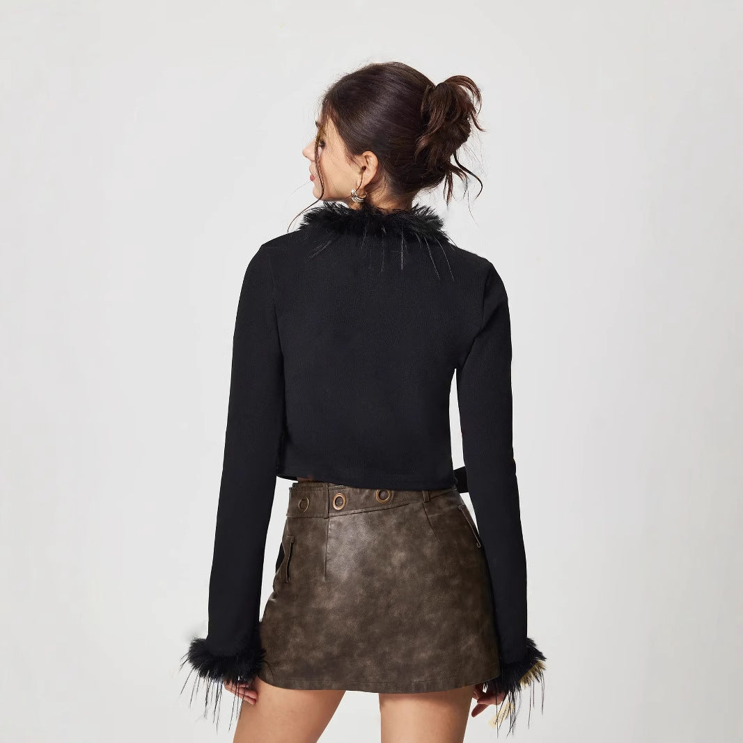 Plush V-Neck Short Cardigan