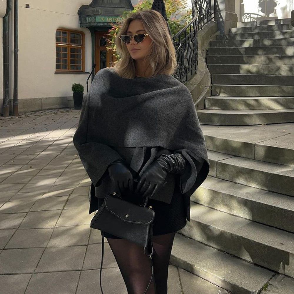 Loose Casual Knitted Cape Sweater