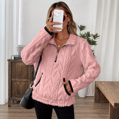 Lapel Jacquard Half Zipper Pullover