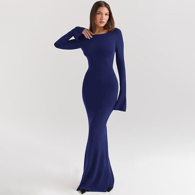 Solid Color Backless Slim Fit Dress
