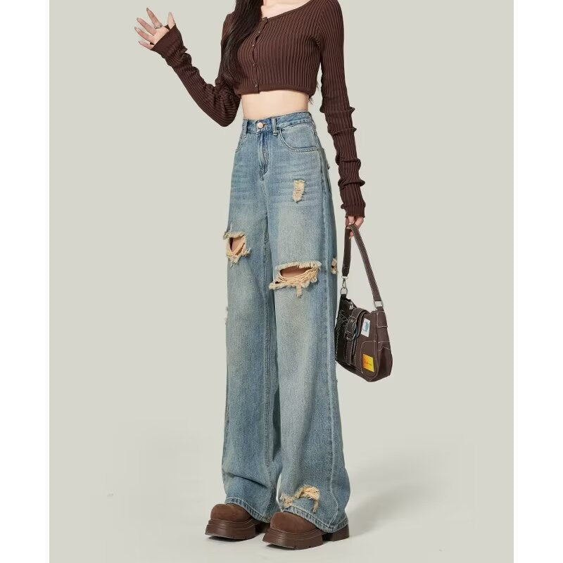 Retro High Street Ripped Jeans