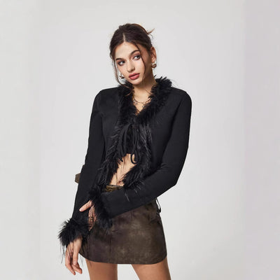 Plush V-Neck Short Cardigan