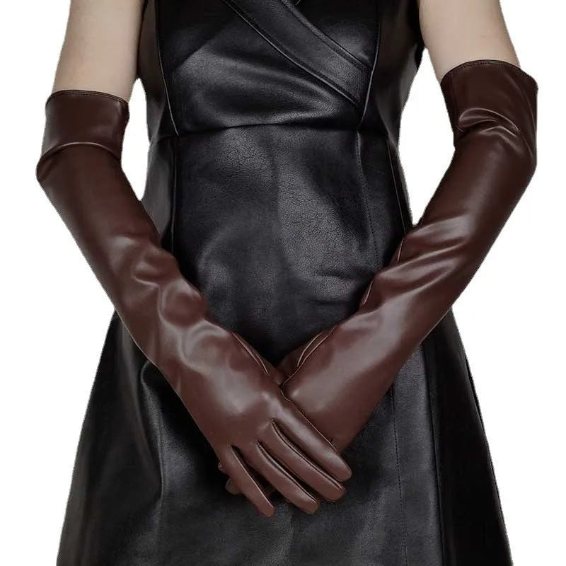Glossy Faux Leather Long Gloves – Bold & Elegant Statement