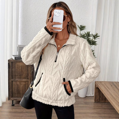 Lapel Jacquard Half Zipper Pullover