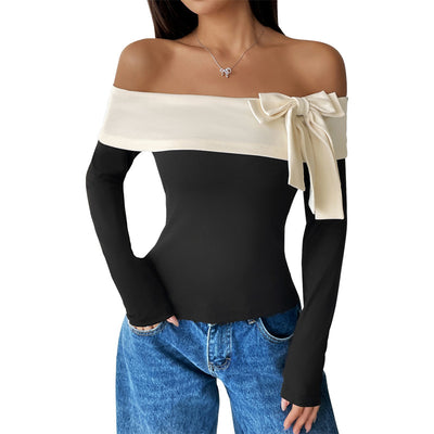Off-Neck Bow T-Shirt