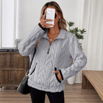 Lapel Jacquard Half Zipper Pullover