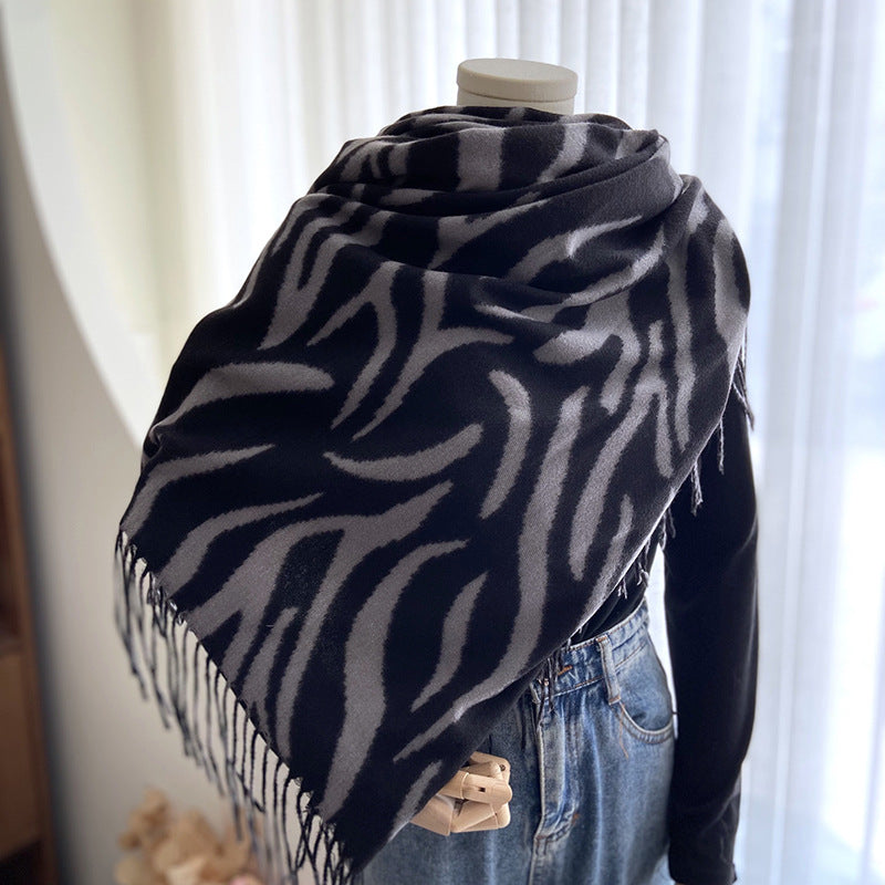 Striped Printed Tassel Cashmere Shawl