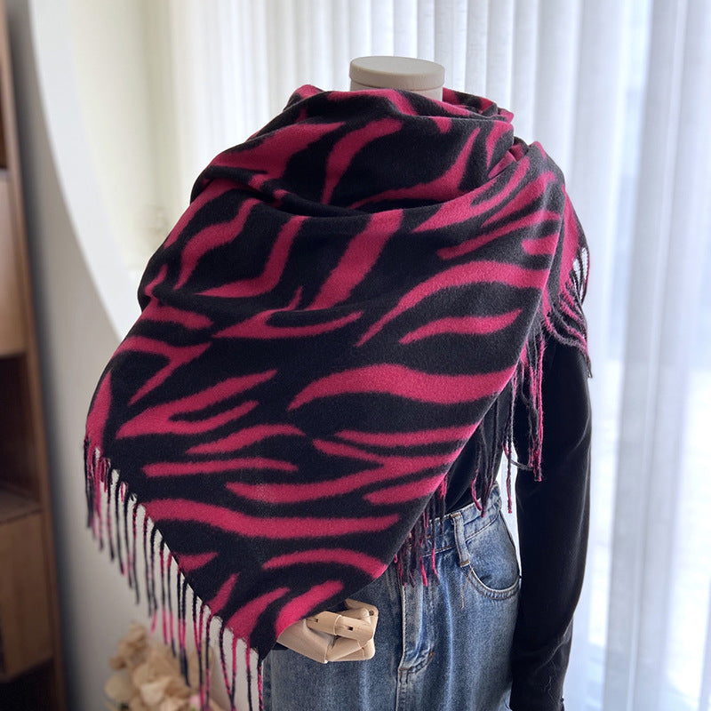 Striped Printed Tassel Cashmere Shawl