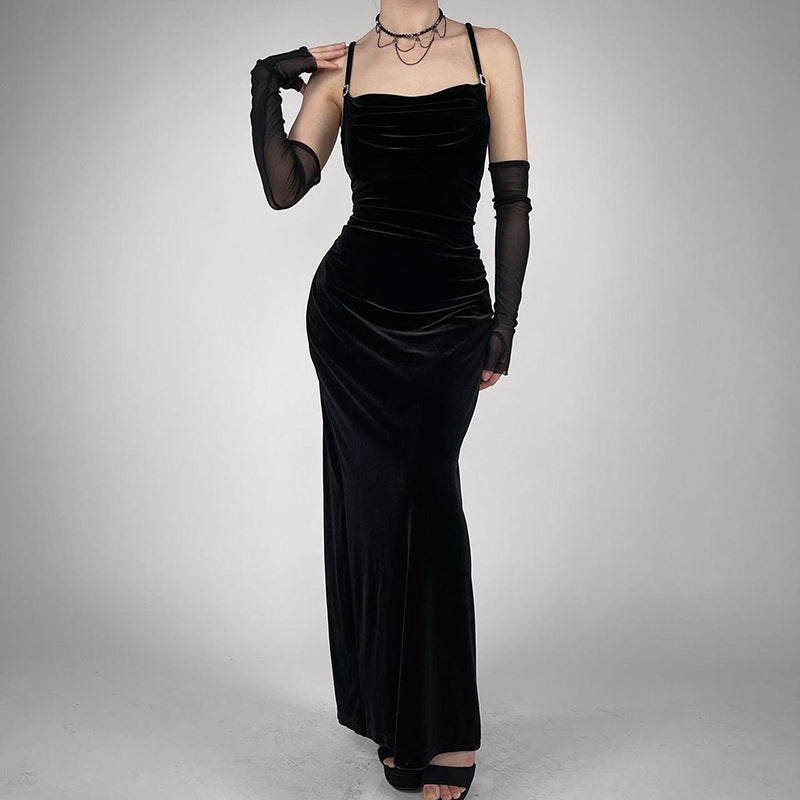 Backless Velvet Slip Dress