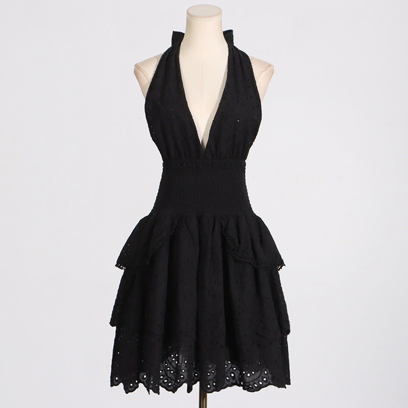 Deep V-Neck High Waist Dress