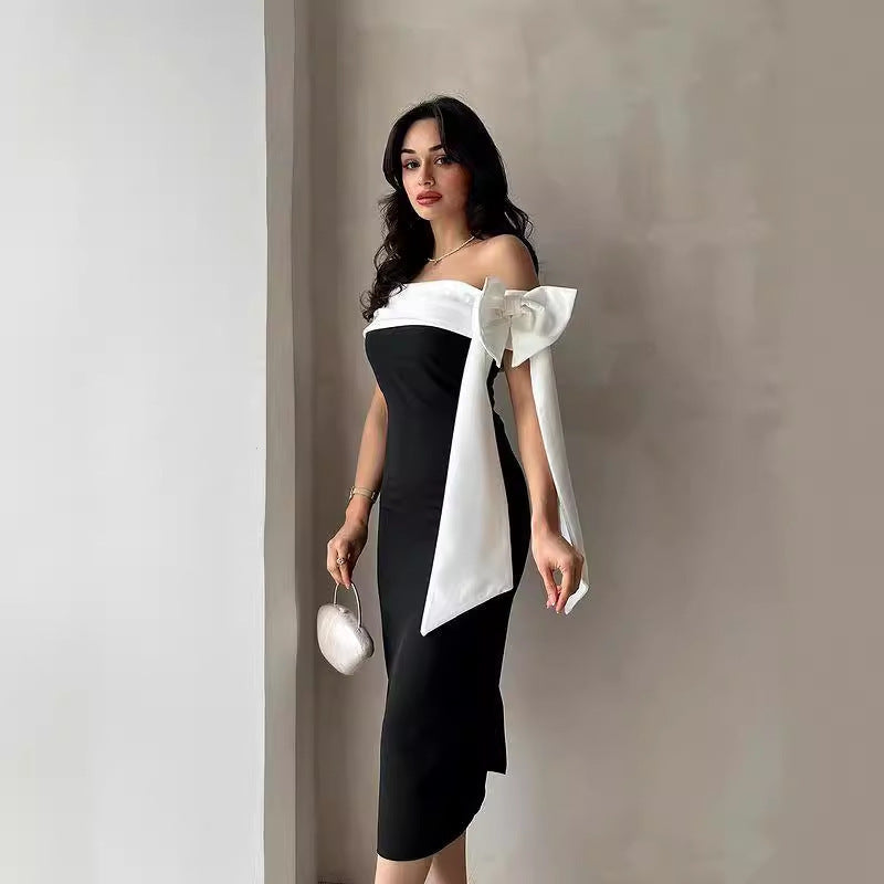 Off-Shoulder Bow Cocktail Dress