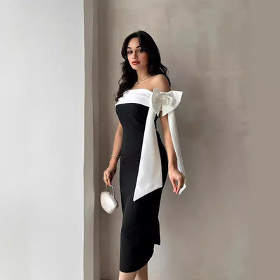 Off-Shoulder Bow Cocktail Dress