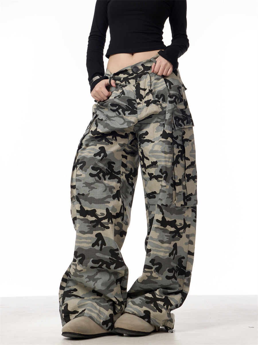 Camouflage Wide-Leg Cargo Pants