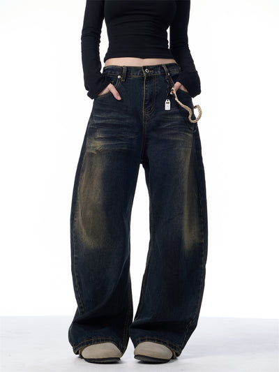 Retro Washed Wide-Leg Jeans