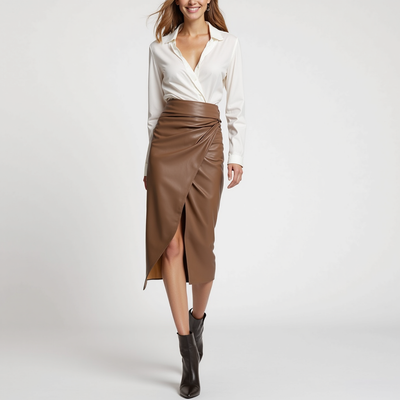 VellaLux Leather Midi Skirt