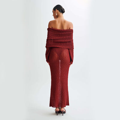 One-shoulder Knitted Long-sleeved Dress