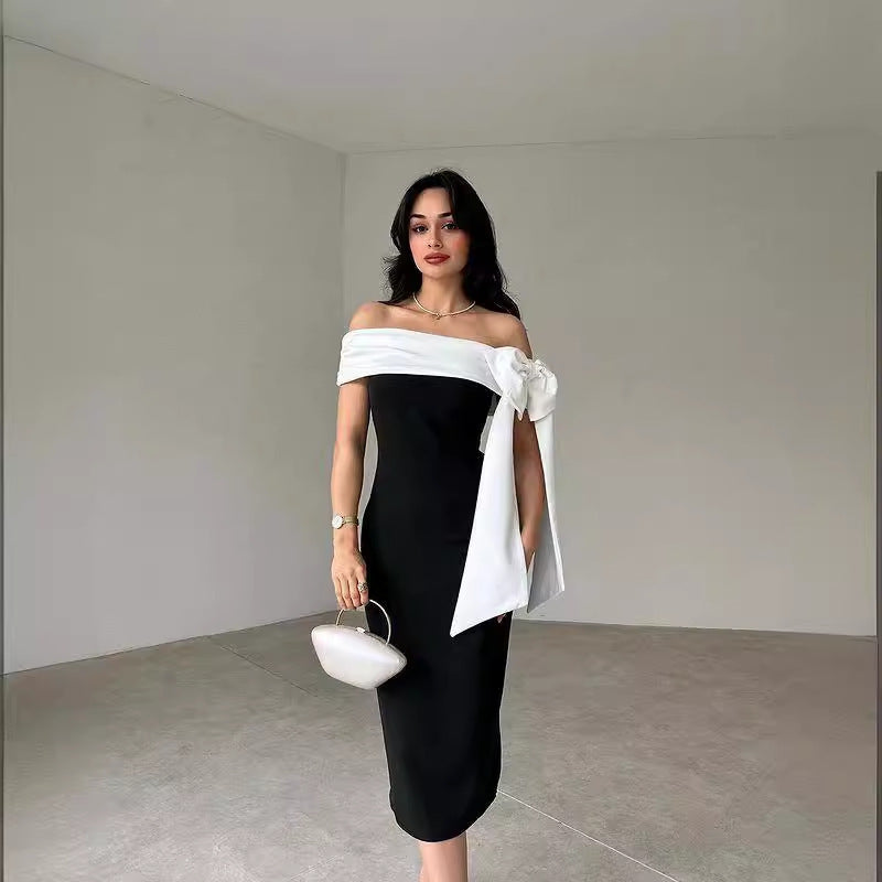 Off-Shoulder Bow Cocktail Dress