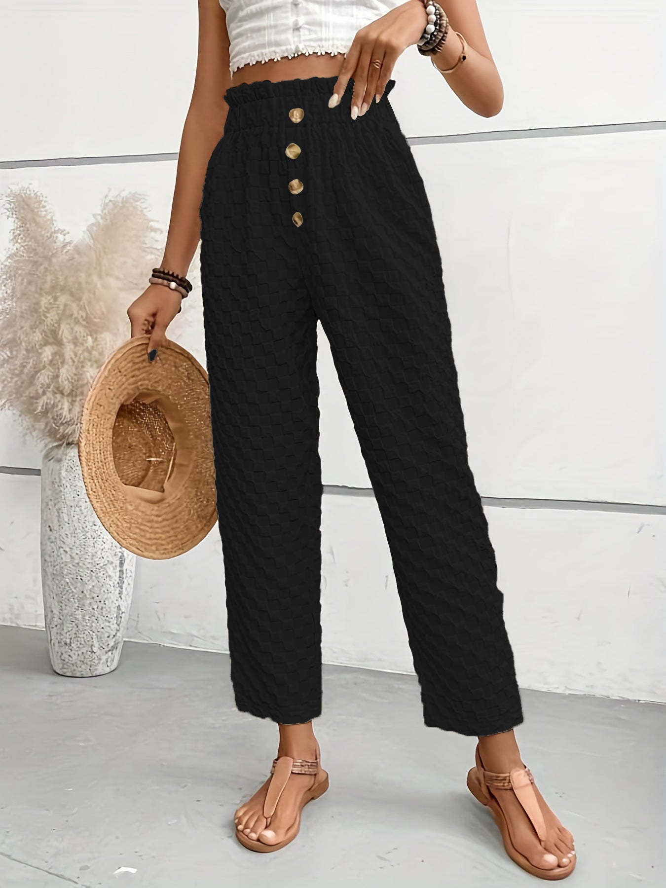 Buttoned Straight-Leg Trousers