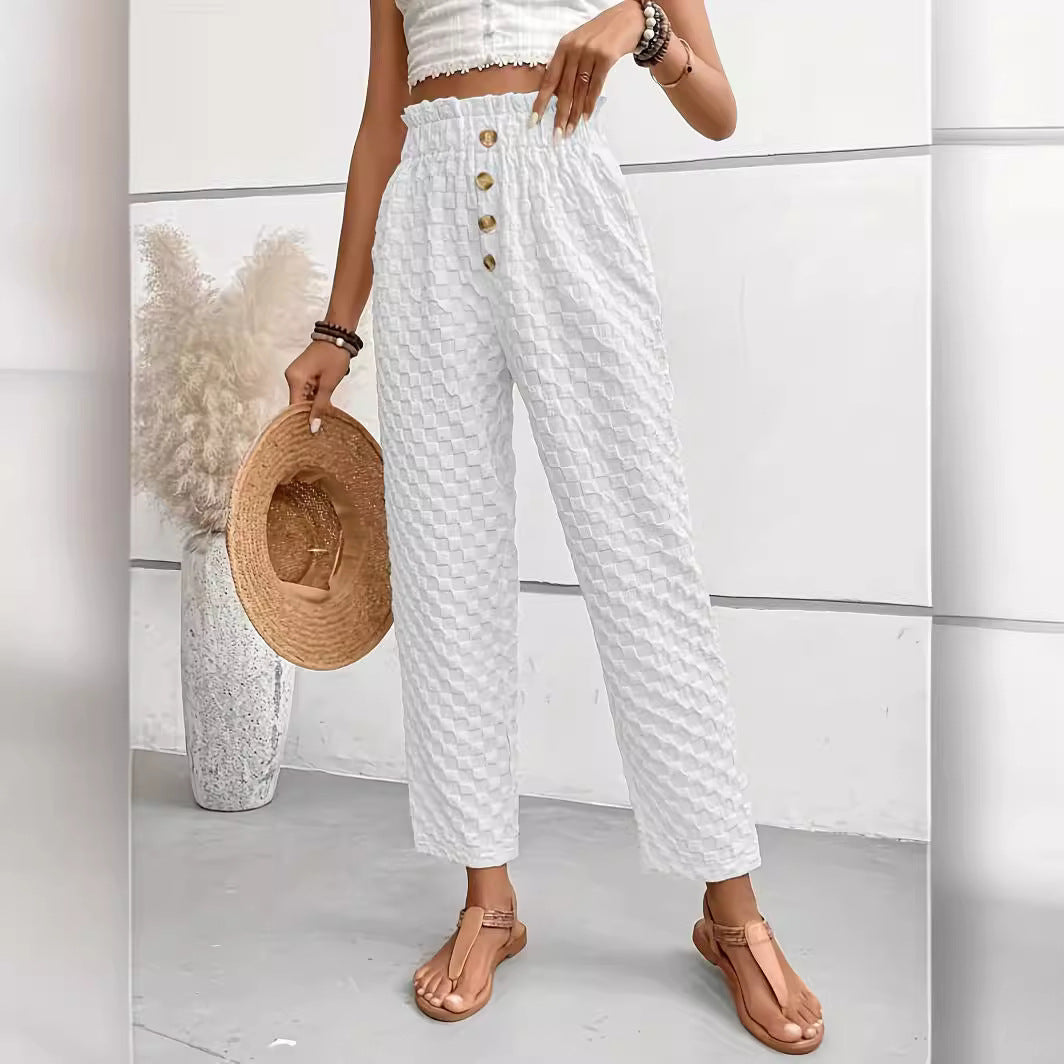 Buttoned Straight-Leg Trousers