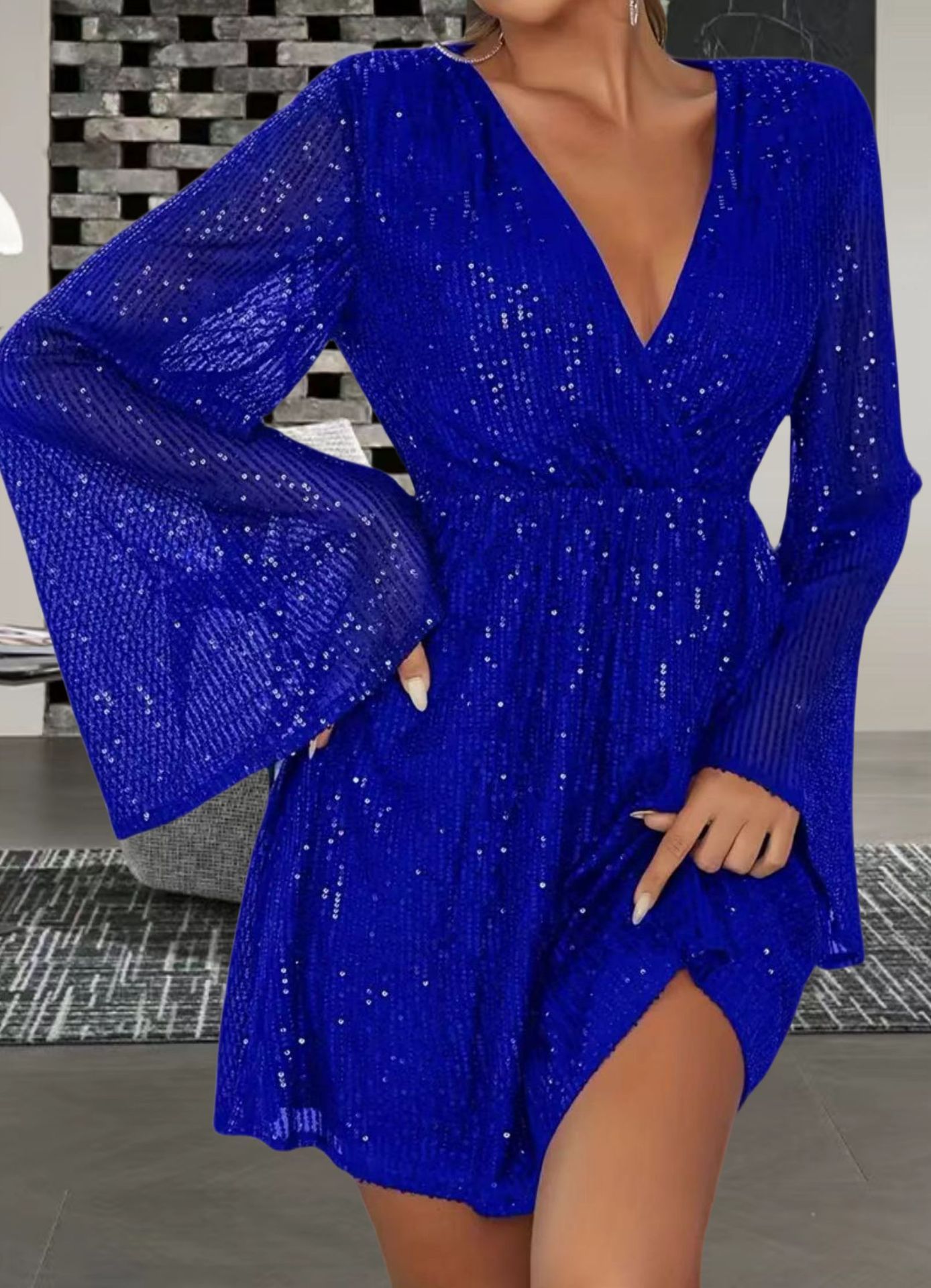 V-neck Sequin Dress