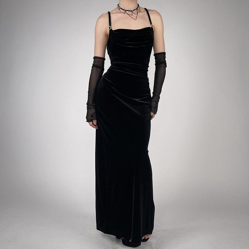 Backless Velvet Slip Dress