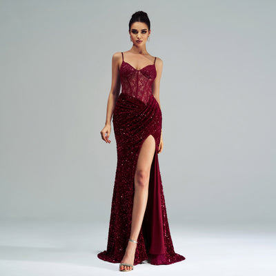 Sequined High Slit Dress